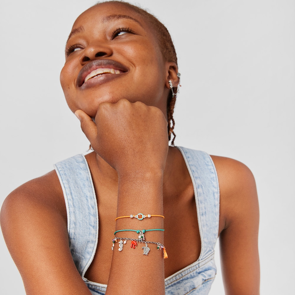 Pulsera de cord&oacute;n turquesa con motivo pulpo y gemas Save Ocean