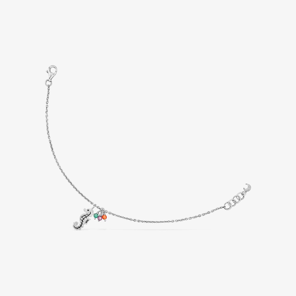 Pulsera de plata con motivo caballito de mar y gemas Save Ocean