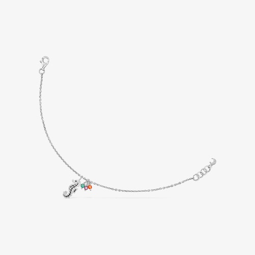 Pulsera de plata con motivo caballito de mar y gemas Save Ocean