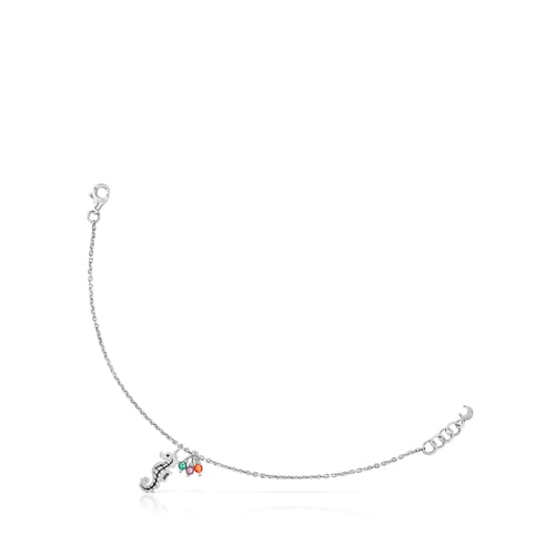 Silver Save Ocean Bracelet with seahorse charm and gemstones image number 0