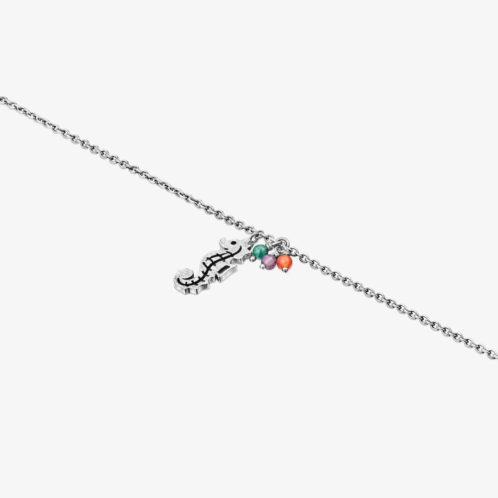 Pulsera de plata con motivo caballito de mar y gemas Save Ocean