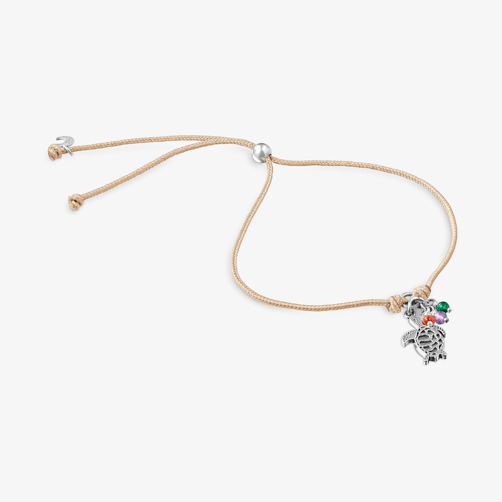 Pulsera de cord&oacute;n beige con motivo tortuga y gemas Save Ocean