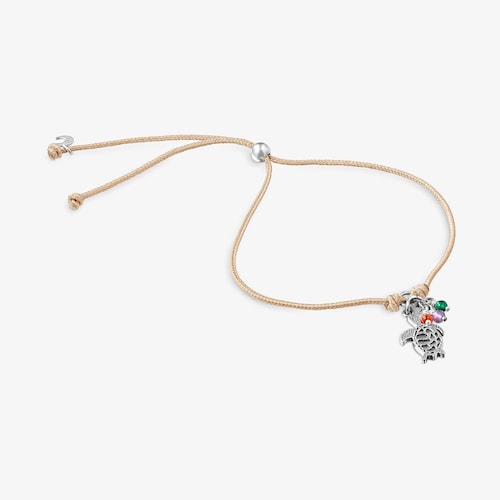 Pulsera de cord&oacute;n beige con motivo tortuga y gemas Save Ocean