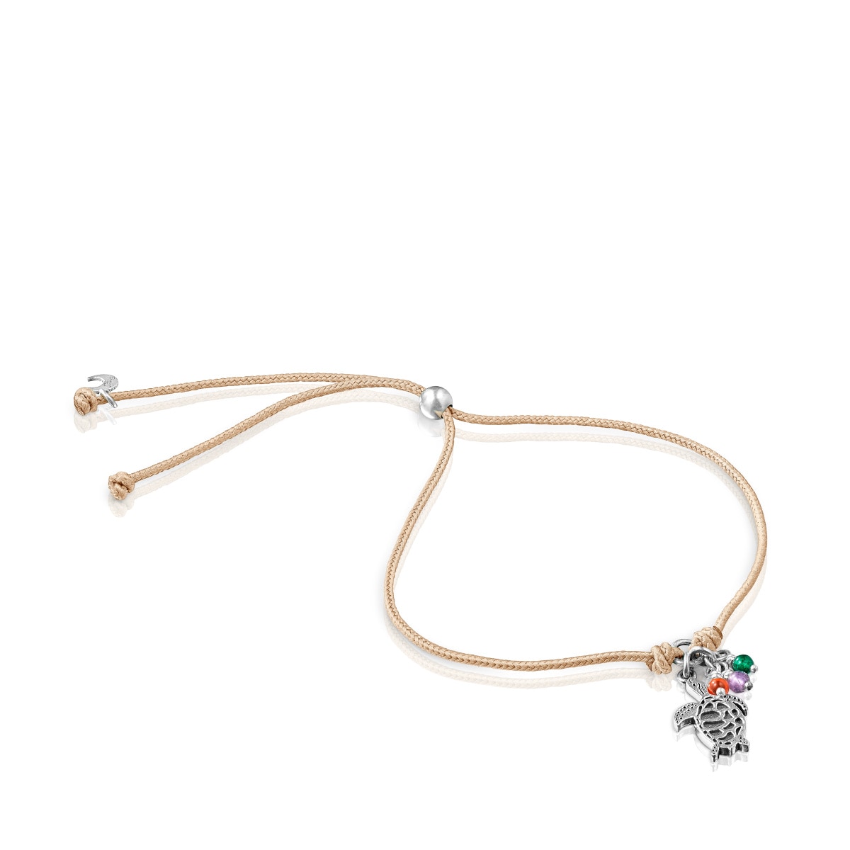 Beige cord Save Ocean Bracelet with tortoise charm and gemstones