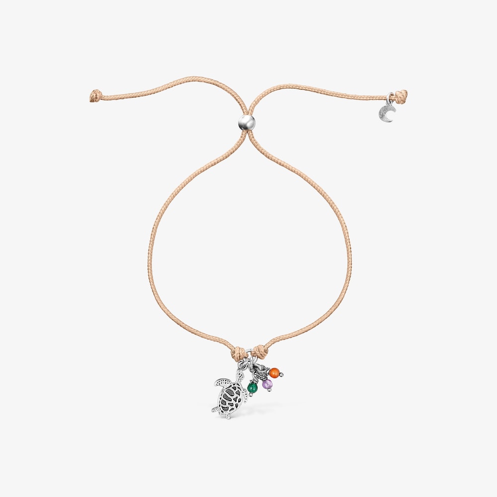 Pulsera de cord&oacute;n beige con motivo tortuga y gemas Save Ocean