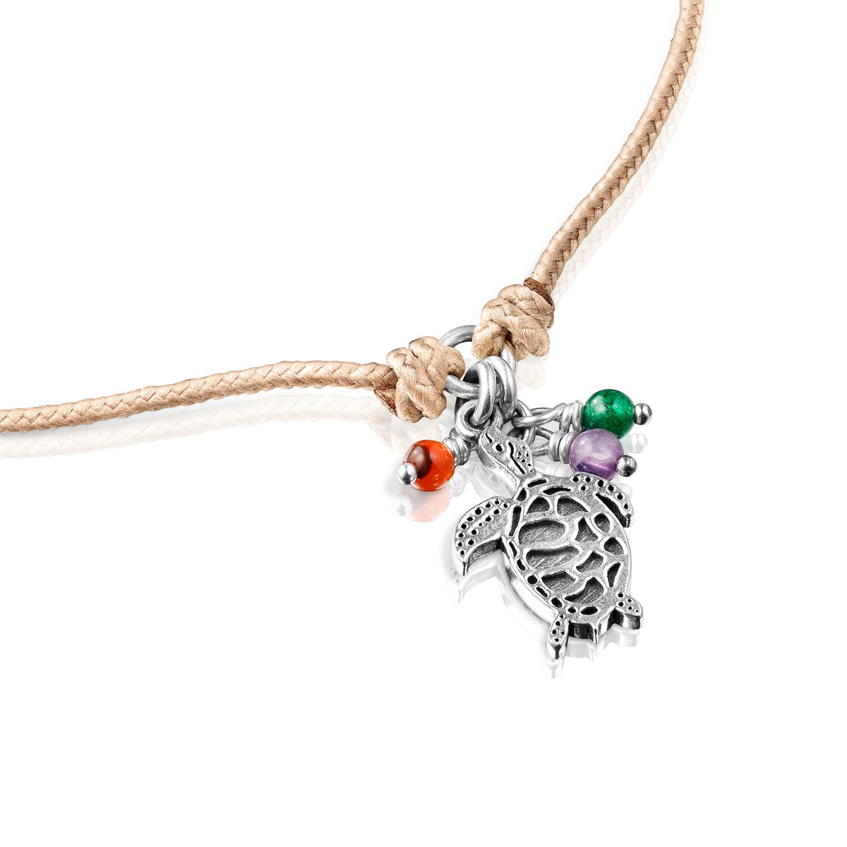 Beige cord Save Ocean Bracelet with tortoise charm and gemstones