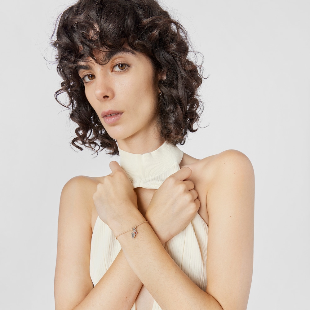 Pulsera de cord&oacute;n beige con motivo tortuga y gemas Save Ocean