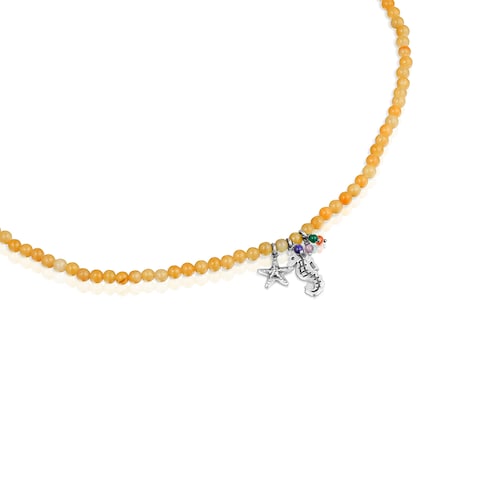 Collar de cord&oacute;n azul, cuarzo y motivo caballito de mar Save Ocean