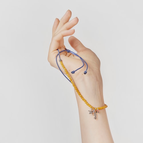 Collar de cord&oacute;n azul, cuarzo y motivo caballito de mar Save Ocean