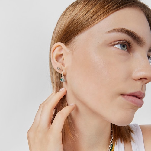 1/2 Brinco com motivo concha Save Ocean em prata e pedras preciosas