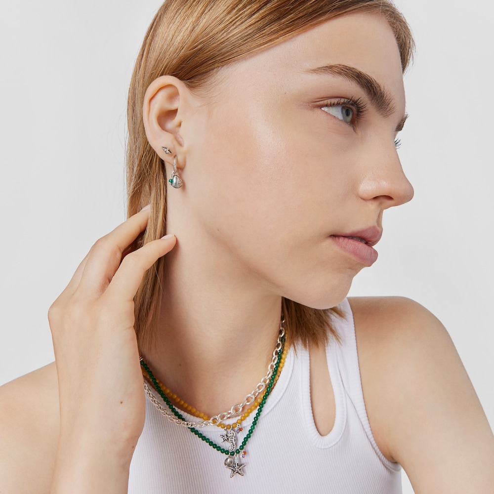 1/2 Arete de plata, con motivo concha y gemas Save Ocean