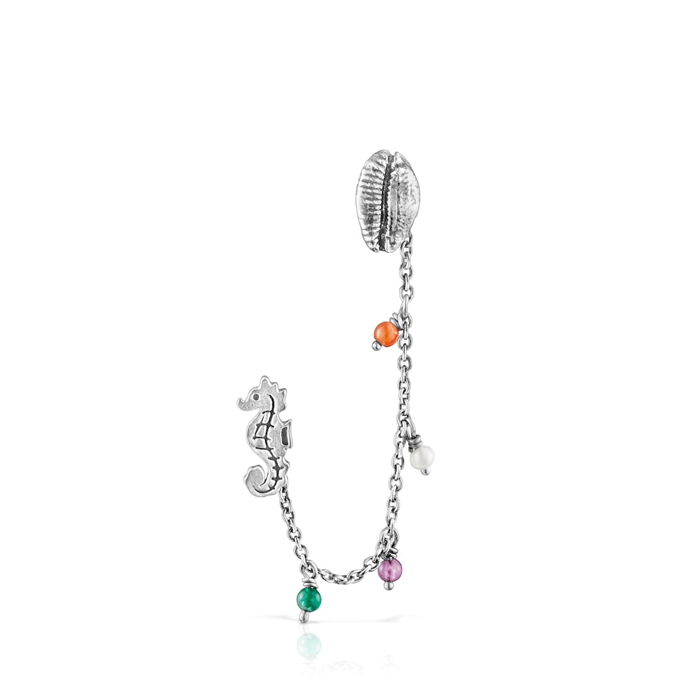 Earcuff de plata con motivos y gemas Save Ocean image number 0