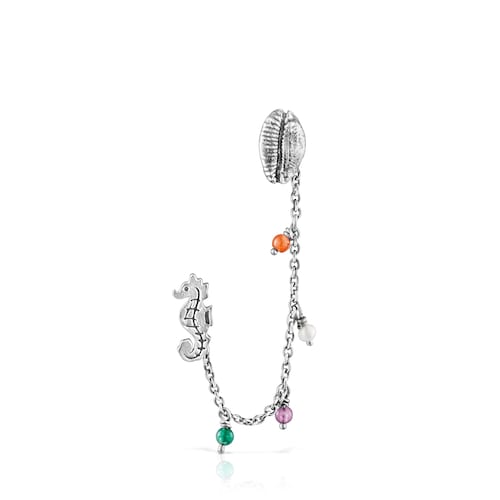 Earcuff de plata con motivos y gemas Save Ocean image number 0