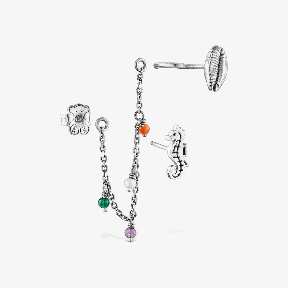 Earcuff de plata con motivos y gemas Save Ocean