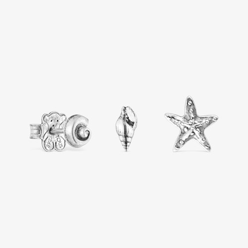 Pack de tr&ecirc;s brincos com motivos Save Ocean em prata