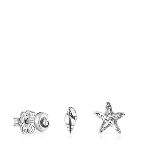 Pack de tres pendientes de plata con motivos Save Ocean image number 0
