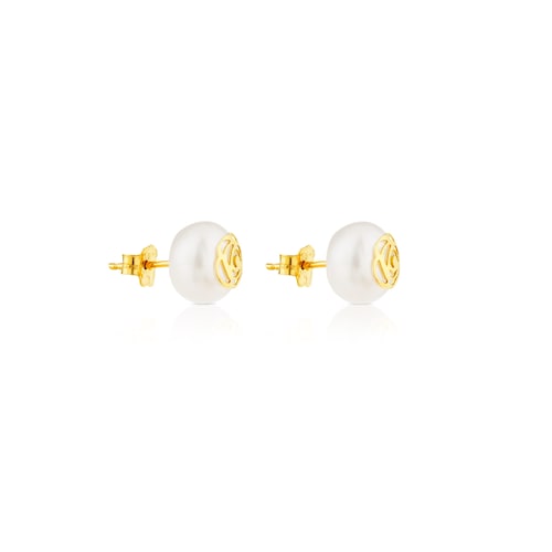 Gold Rosa d'Abril Earrings with Pearl