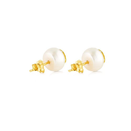 Gold Rosa d'Abril Earrings with Pearl