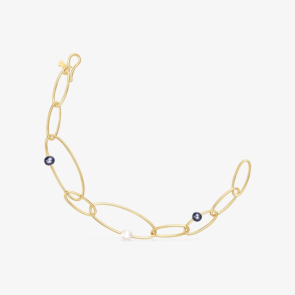 Pulsera con ba&ntilde;o de oro 18 kt sobre plata y perlas cultivadas Elipse