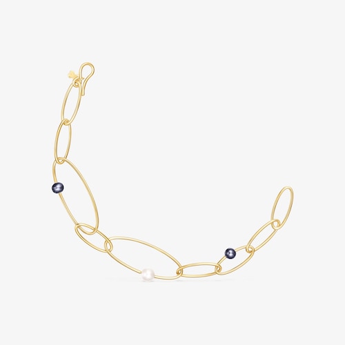 Pulsera con ba&ntilde;o de oro 18 kt sobre plata y perlas cultivadas Elipse
