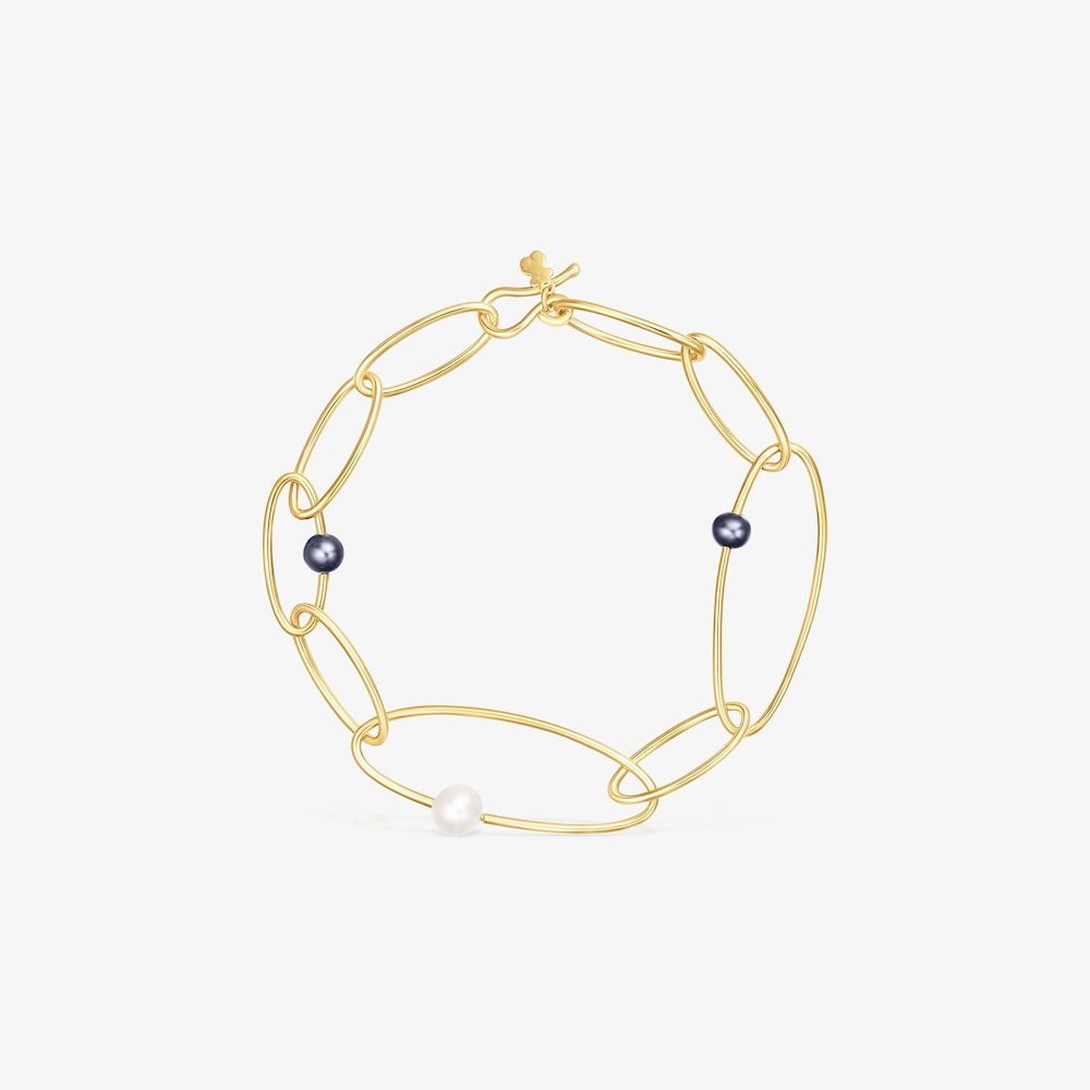 Pulsera con ba&ntilde;o de oro 18 kt sobre plata y perlas cultivadas Elipse