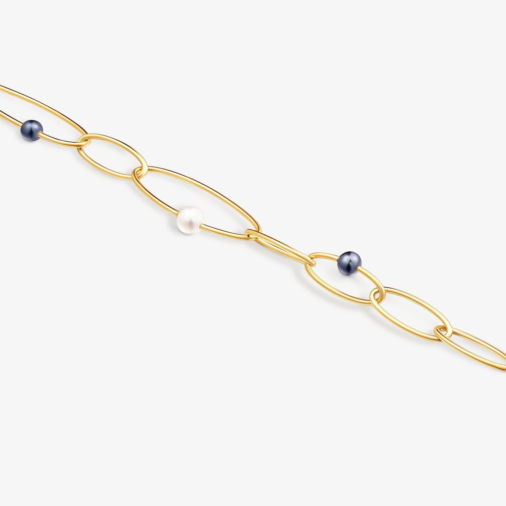 Pulsera con ba&ntilde;o de oro 18 kt sobre plata y perlas cultivadas Elipse