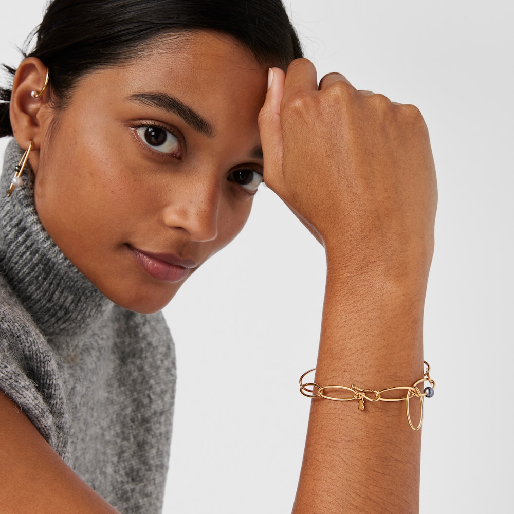 Pulsera con ba&ntilde;o de oro 18 kt sobre plata y perlas cultivadas Elipse