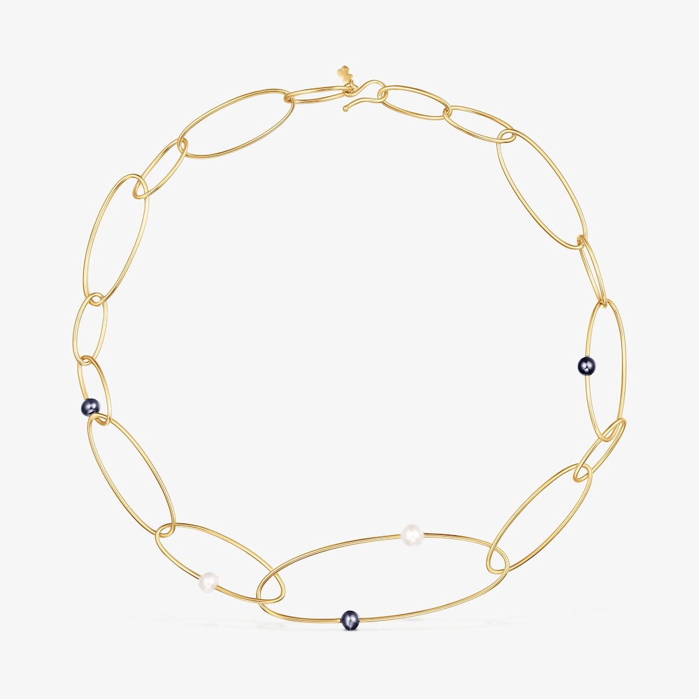 Collar con ba&ntilde;o de oro 18 kt sobre plata y perlas cultivadas Elipse