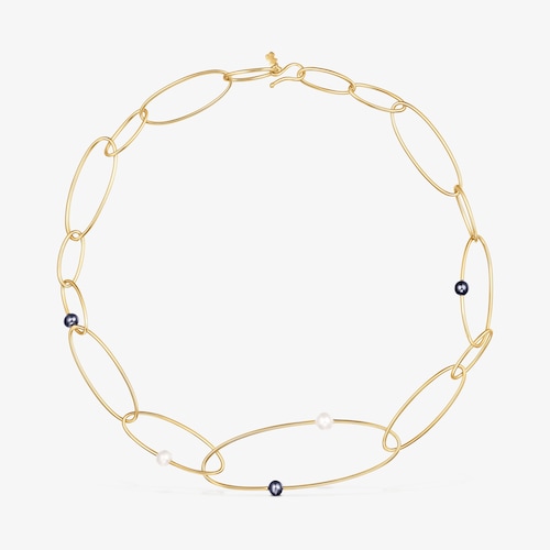 Collar con ba&ntilde;o de oro 18 kt sobre plata y perlas cultivadas Elipse