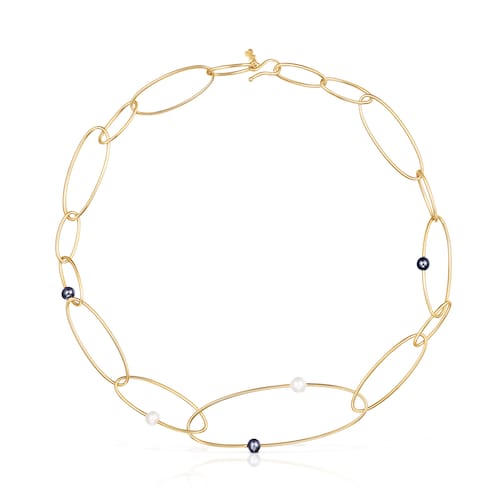 Collar con baño de oro 18 kt sobre plata y perlas cultivadas Elipse
