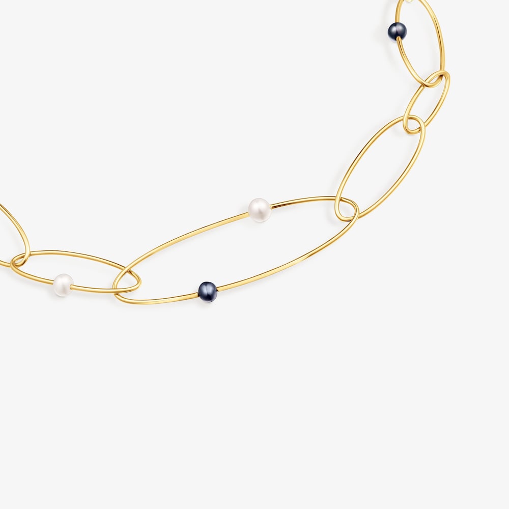 Collar con ba&ntilde;o de oro 18 kt sobre plata y perlas cultivadas Elipse