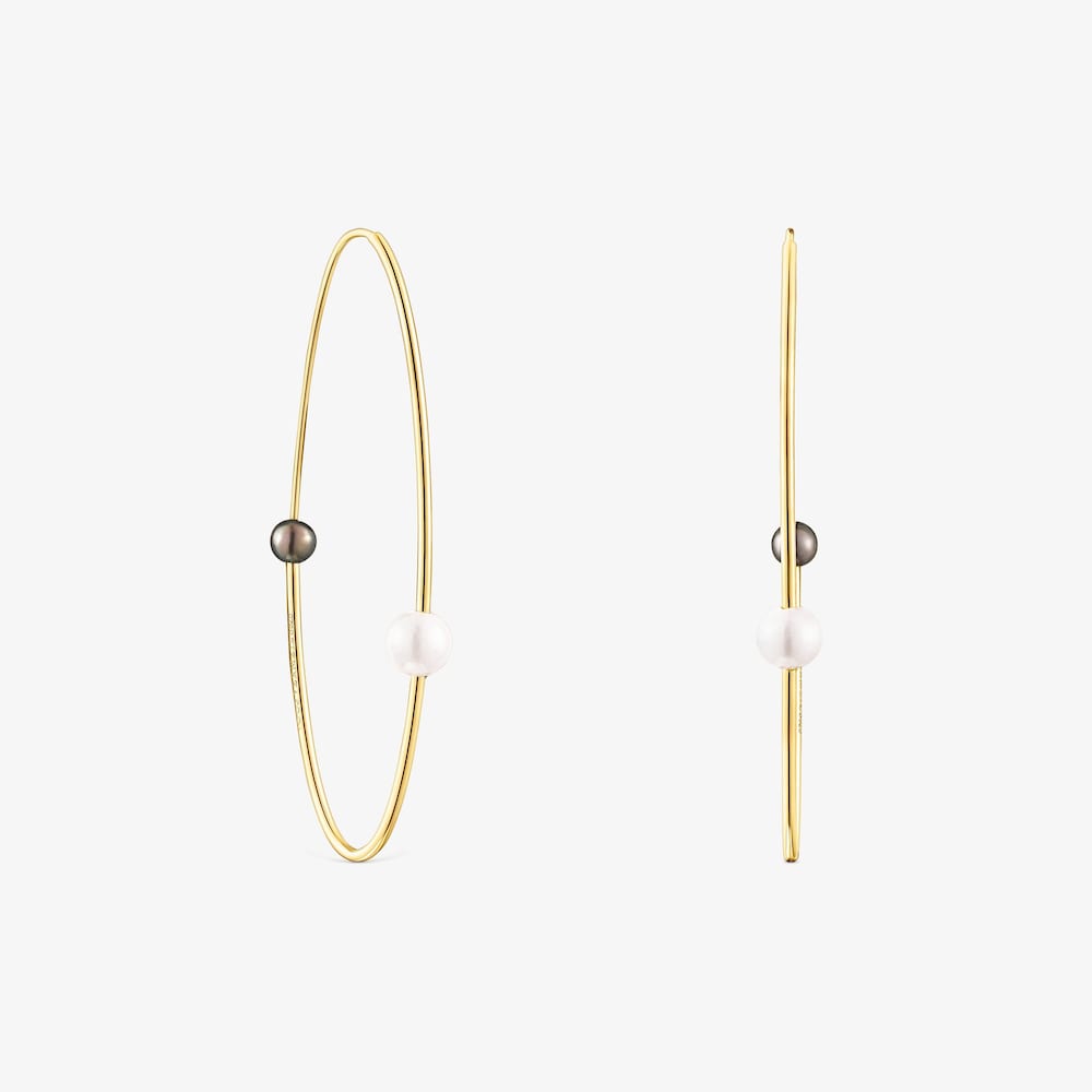 Large silver vermeil Elipse Hoop earrings with cultured pearls