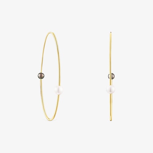 Argolas grandes Elipse em prata vermeil e p&eacute;rolas cultivadas