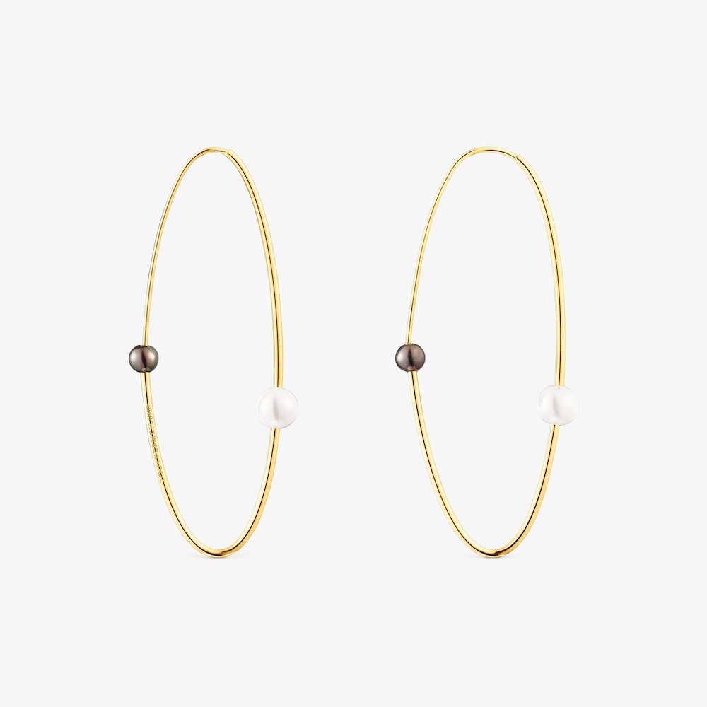 Large silver vermeil Elipse Hoop earrings with cultured pearls