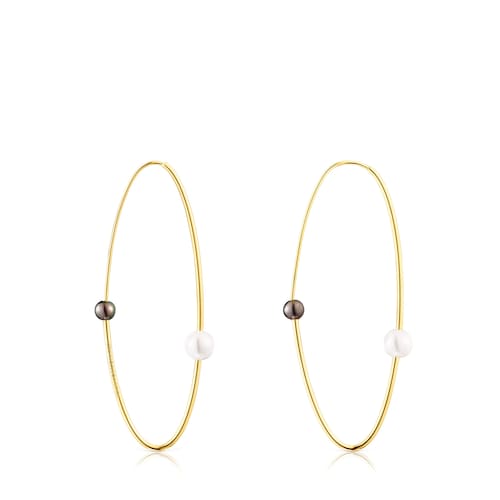 Argolas grandes Elipse em prata vermeil e p&eacute;rolas cultivadas