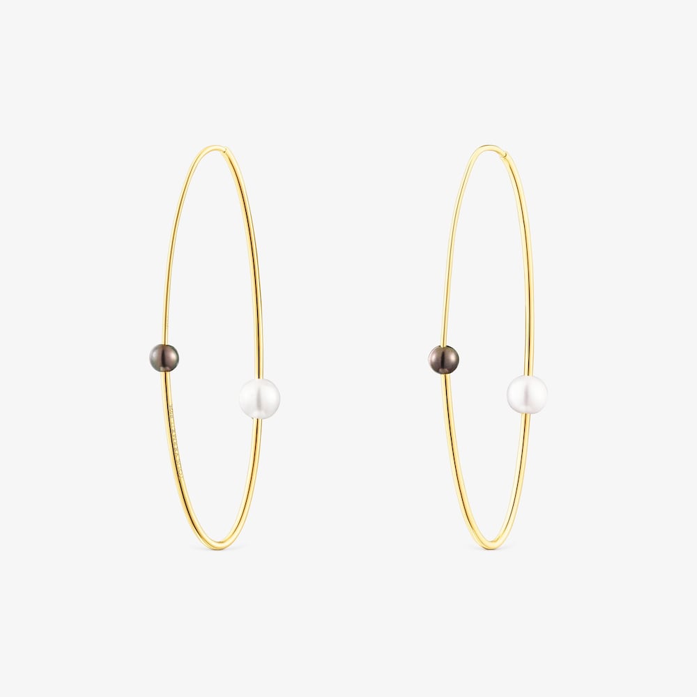 Large silver vermeil Elipse Hoop earrings with cultured pearls