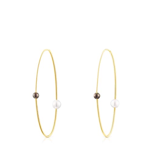 Argolas grandes Elipse em prata vermeil e p&eacute;rolas cultivadas