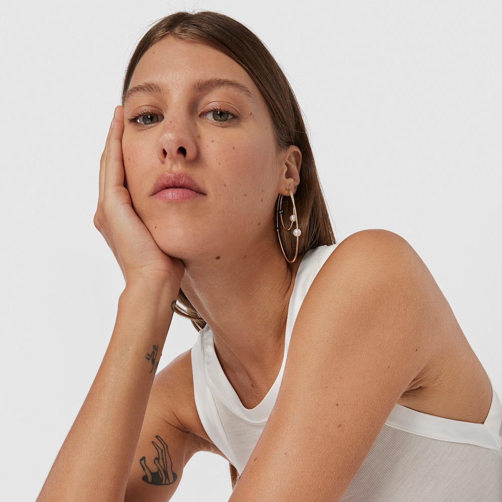 Large silver vermeil Elipse Hoop earrings with cultured pearls