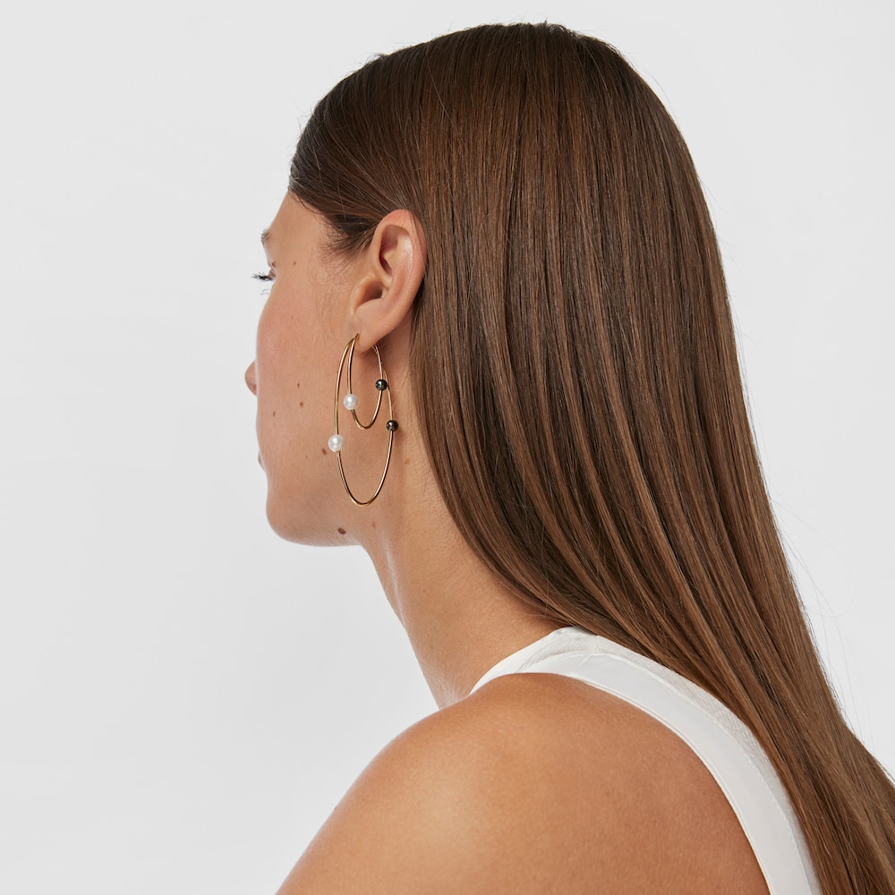 Large silver vermeil Elipse Hoop earrings with cultured pearls