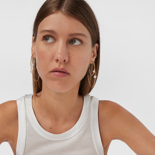 Argolas grandes Elipse em prata vermeil e p&eacute;rolas cultivadas