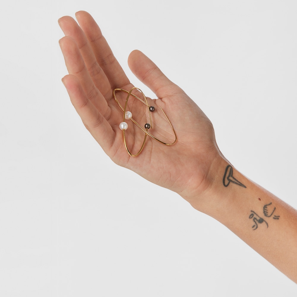 Large silver vermeil Elipse Hoop earrings with cultured pearls