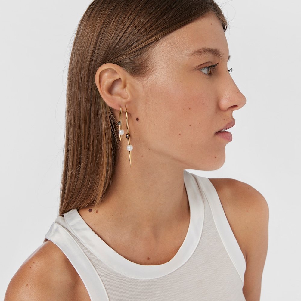 Large silver vermeil Elipse Hoop earrings with cultured pearls