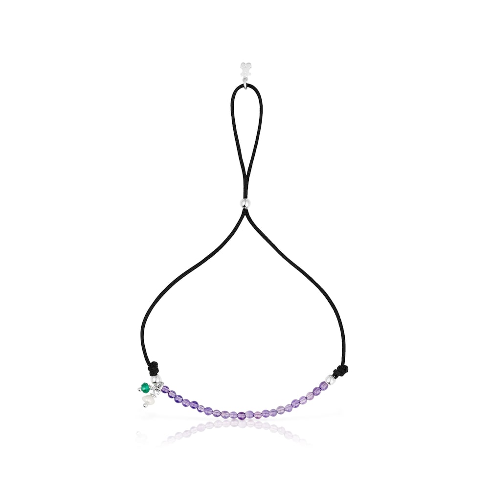 Pulsera de nylon negro con amatistas Camille image number 1