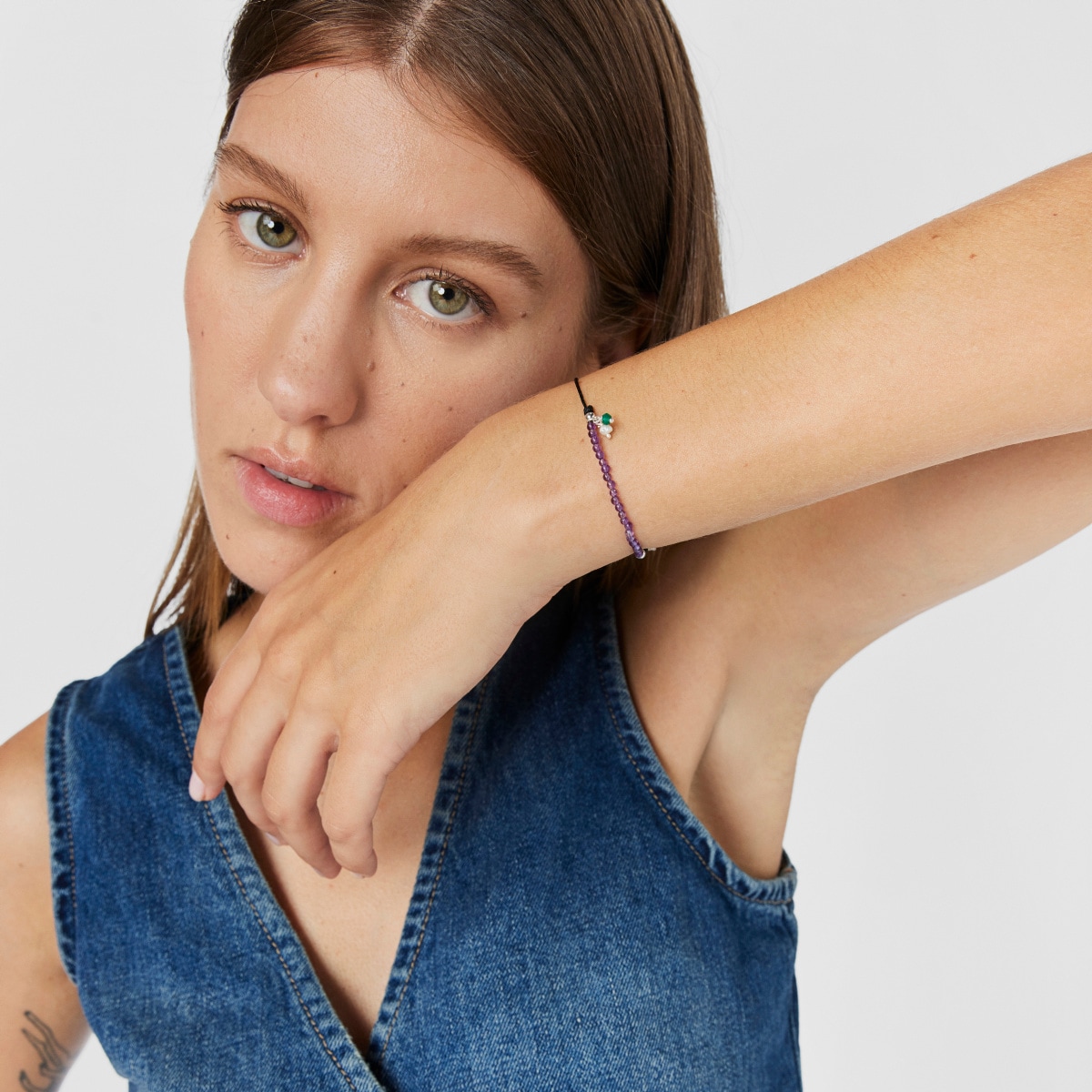 Pulsera de nylon negro con amatistas Camille