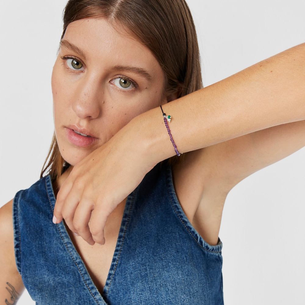 Pulsera de nylon negro con amatistas Camille image number 5