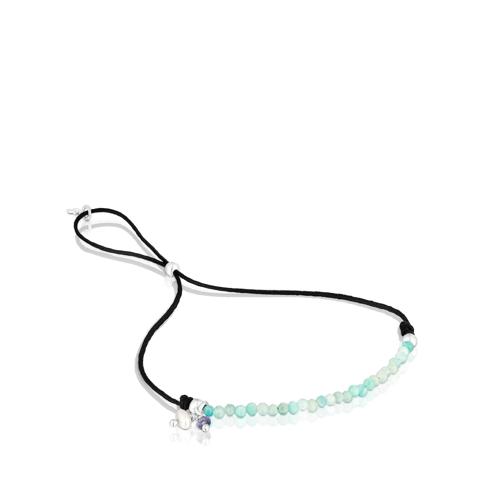 Black nylon Camille Bracelet with amazonites image number 0