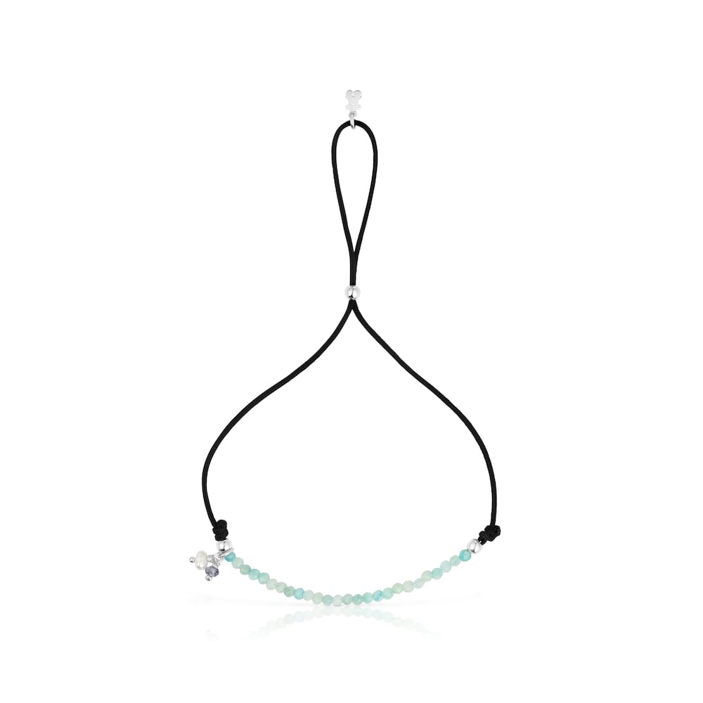 Black nylon Camille Bracelet with amazonites image number 1