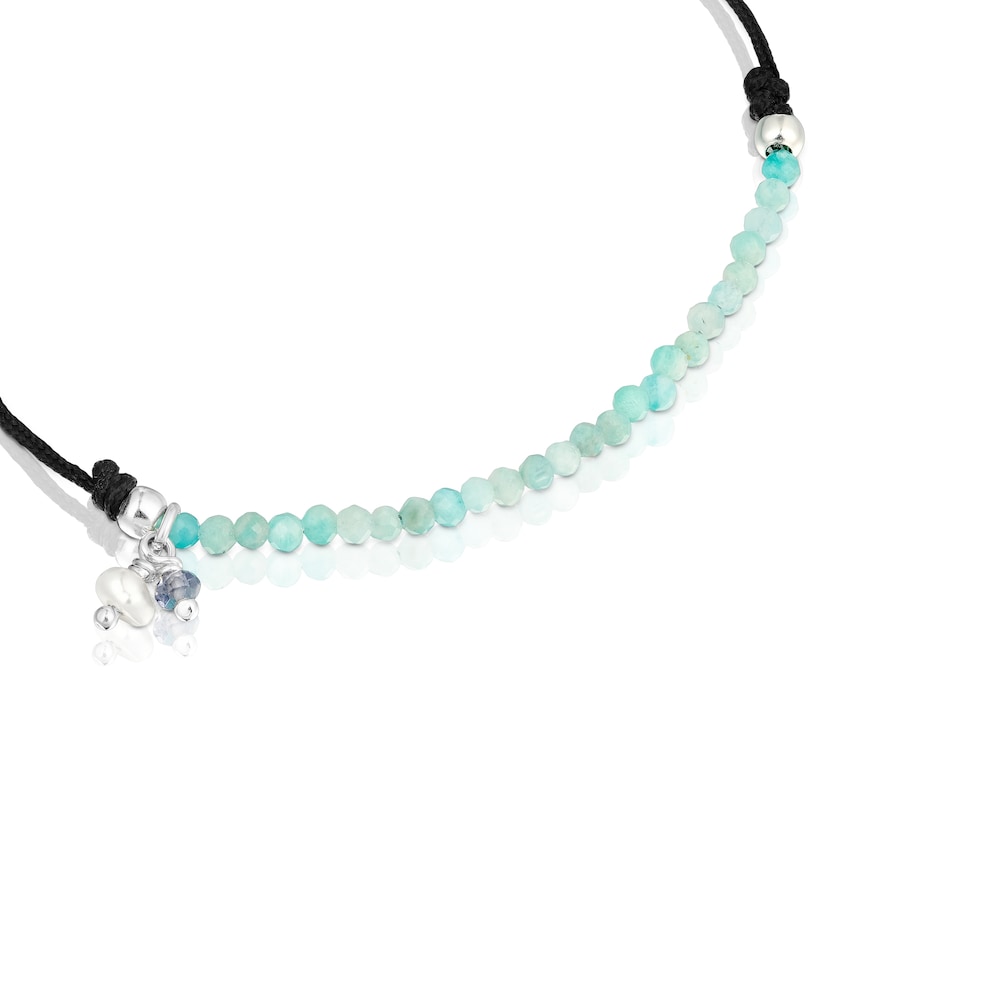 Black nylon Camille Bracelet with amazonites image number 2