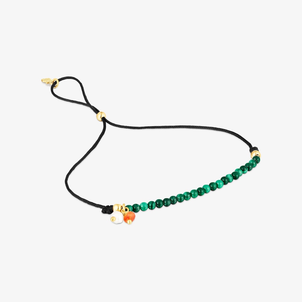 Bransoletka Camille z czarnego nylonu, z malachitami