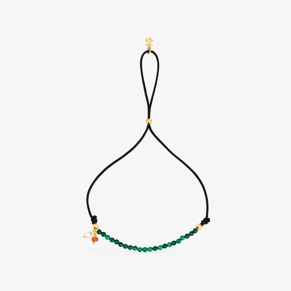 Bransoletka Camille z czarnego nylonu, z malachitami